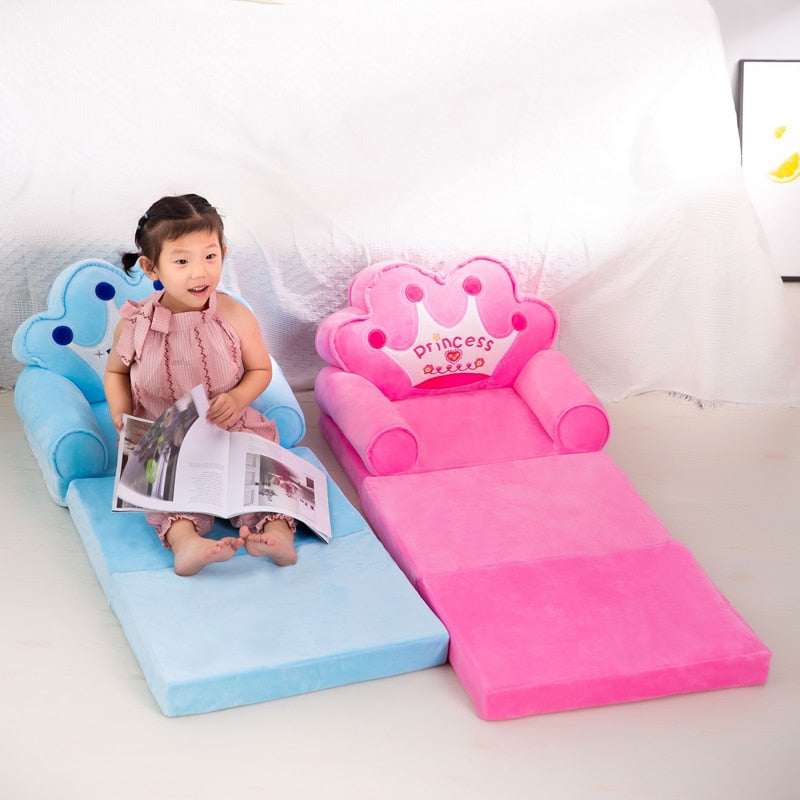 Sofá para bebé de 115CM, asiento de corona de dibujos animados a la moda, silla para niño, funda para niño pequeño para sofá plegable con Material de relleno, Mini sofá