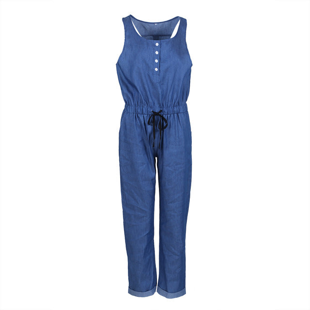 Denim Wash Overall For Summer Lady Women Jumpsuit Casual Oversized Boyfriend Baggy Sleeveless Loose Romper Pants