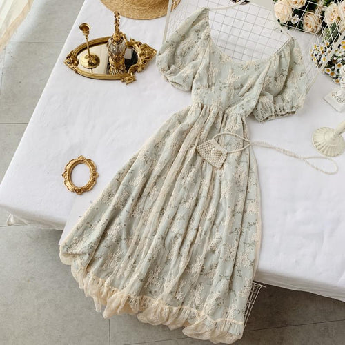 Sommer-feenhaftes Kleid-Frauen-französischer Art-Weinlese-Retro- Chiffon-Kleid-Hauch-Hülsen-beiläufiges elegantes Blumendruck-Kleid-Frauen 2022 Neu