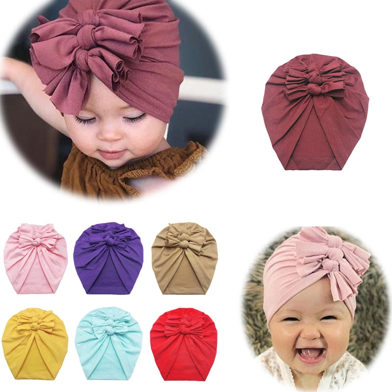 Baby Stirnband Hut Bowknot Print Baumwolle Stretch Turban Stirnband Infant Head Wrap Beanie Hut Mädchen Headwear Baby Haarschmuck