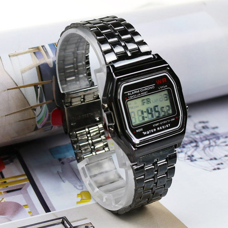 Relojes de plata y oro rosa para Hombre y mujer, Reloj de estilo Retro con pantalla Digital electrónica, Reloj Masculino para Hombre