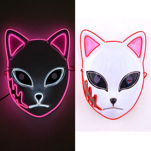 Máscara de fiesta EL de neón brillante, máscara LED de Halloween, máscara de fiesta de Cosplay de miedo, máscara iluminada, máscara de mascarada que brilla en la oscuridad
