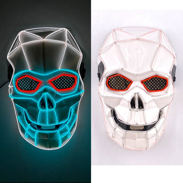 Máscara de fiesta EL de neón brillante, máscara LED de Halloween, máscara de fiesta de Cosplay de miedo, máscara iluminada, máscara de mascarada que brilla en la oscuridad
