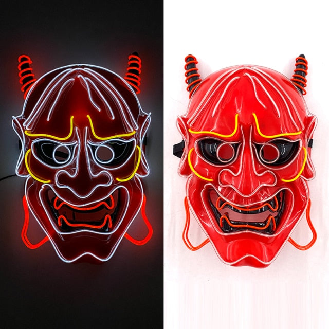 Glowing Neon EL Party Mask Halloween LED Mask Scary Cosplay Party Mask Light Up Masque Masquerad Mask Glow In The Dark
