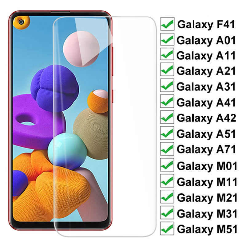 9H HD gehärtetes Glas für Samsung Galaxy F41 A42 M51 M31 M21 M11 M01 Displayschutzfolie A01 A11 A21 A31 A41 A51 A71 Schutzfolie