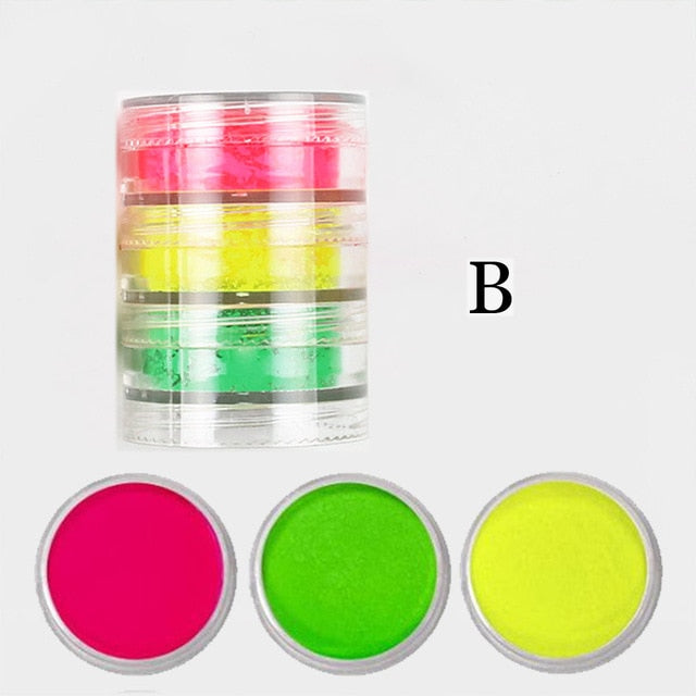 Neon-Phosphor-Pigment-Pulver-Set Fluoreszierende Nagel-Glitter-Augen-Pulver-Maniküre-Dekoration-Nagel-Kunst-Staub-Pigment-Pailletten