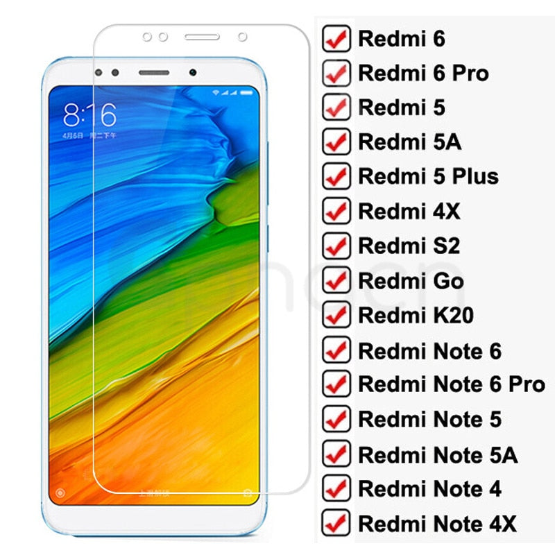 Vidrio protector de pantalla completa 9D para Redmi Note 6 5 5A 4 4X Pro para Xiaomi Redmi 5 Plus 5A 6 6A 4X S2 Go K20 película de vidrio templado