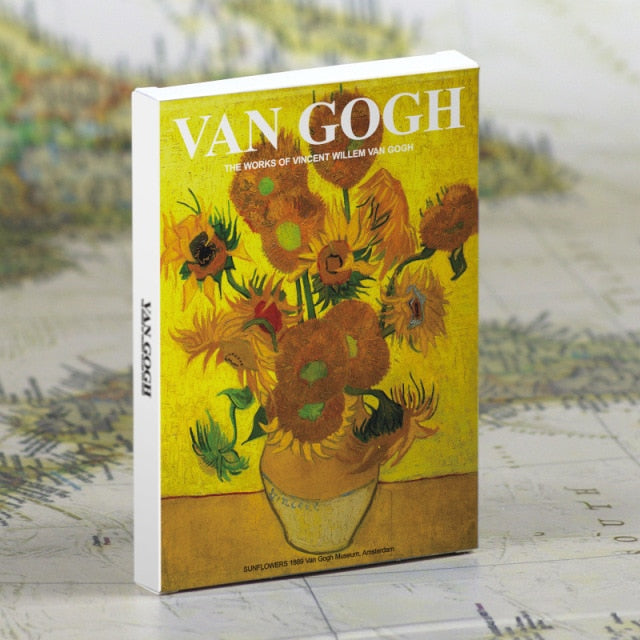 30 hojas/juego Serie de museos de arte Artistas famosos Postales en inglés Sobres Postales de ilustraciones Obras de Monet, Picasso, Van Gogh