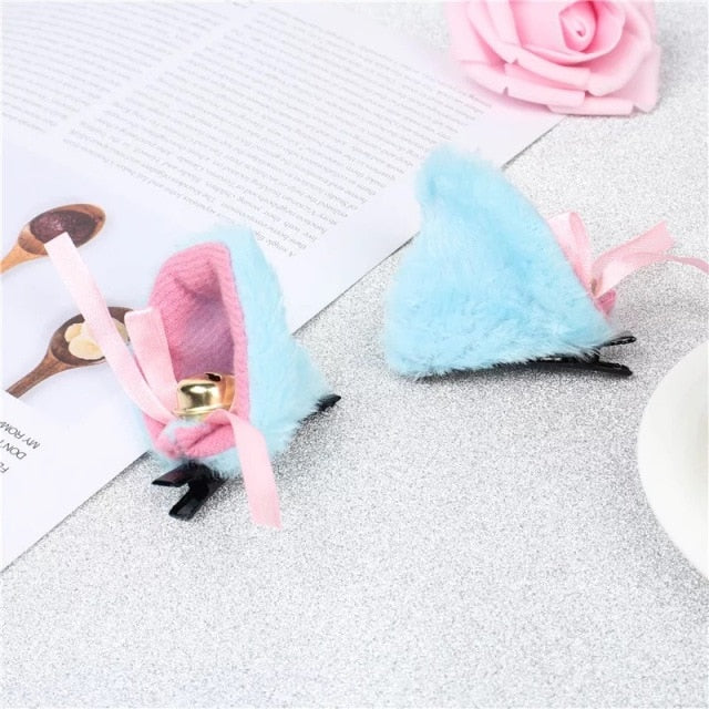 1 Pair Cat Ears With Bell Hair Clip Fox Long Fur Hairpins Headwear Cosplay Anime Costume Halloween Party Gifts Hair Accessories