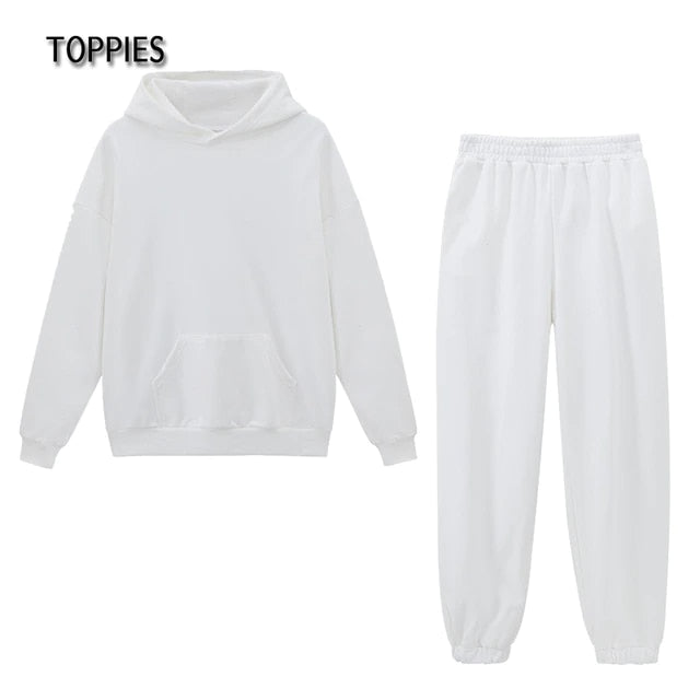 Toppies 2021 Frauen Hoodies und Jogginghosen Weiße Trainingsanzüge Weibliche Zweiteilige Einfarbige Pullover Jacke Lounge Wear Casual