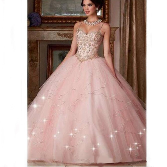 Custom Made New Quinceanera Dress 2021 New Pink Crystal Ball Gown Dresses For 15 16 Years Prom Party Dress