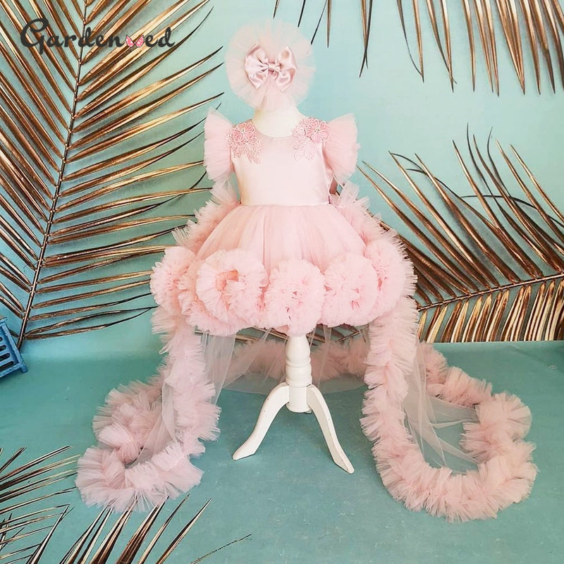 Sequin Glitter Pink Flower Girl Dress Sleeveless Girls Princess Wedding Party Dress First Communion Gown