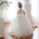 Puffy Tulle Lace Ball Gown Flower Girl Dresses Long Sleeve Girl Princess Dress Illusion Girl Wedding Party Dress First Communion