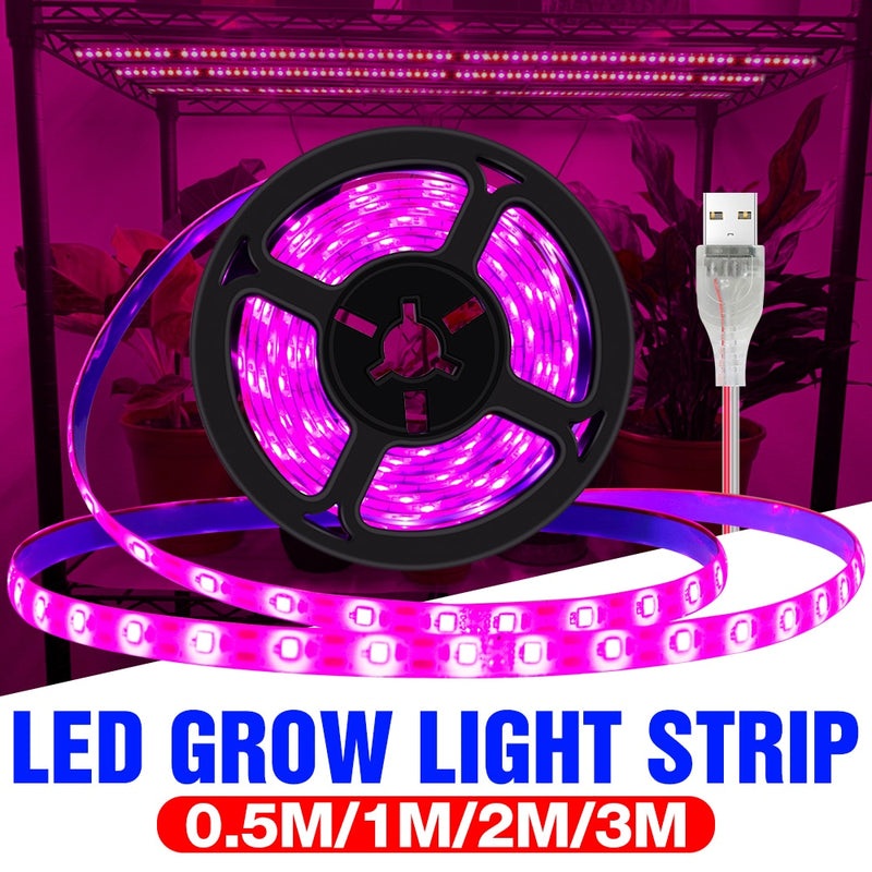 Lámpara de cultivo LED USB, tira de luz de planta de espectro completo, 0,5 M, 1M, 2M, 3M, bombilla LED Phyto Fito, lámpara LED, cultivo hidropónico de plantas de jardín