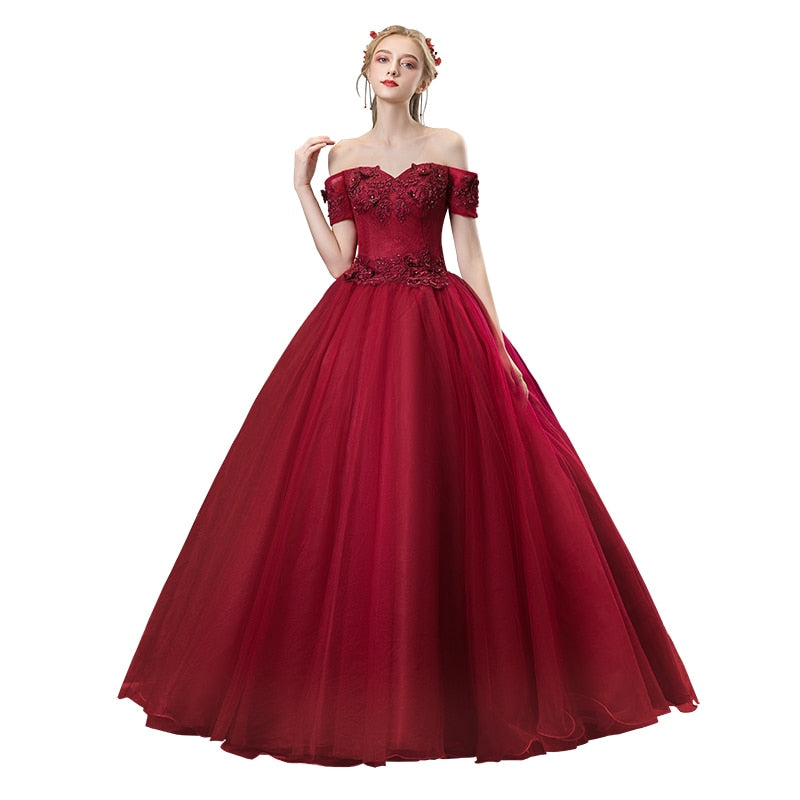 Gryffon Quinceanera Dress Wine Red Off The Shoulderparty Prom Ball Gown Lace Vintage Solo Host Formal Quinceanera Dresses
