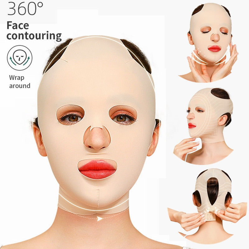 3D reutilizable transpirable belleza mujeres antiarrugas adelgazamiento vendaje V Shaper cara completa máscara para dormir