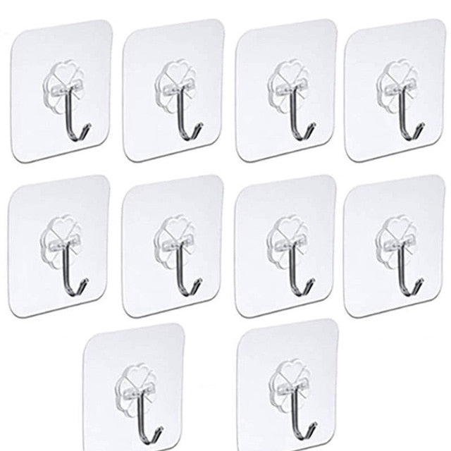 10 Pcs Door Hook Adhesive Wall Hooks Transparent  Anti-skid Traceless Heavy Duty Stick on Hook Bathroom Kitchen Wall Stickers