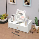 Kids Dressing Table Dresser Drawers with Lovely Cats Mirror Rotate Makeup Organizer Nail Polish Brush Jewelry Storage Box