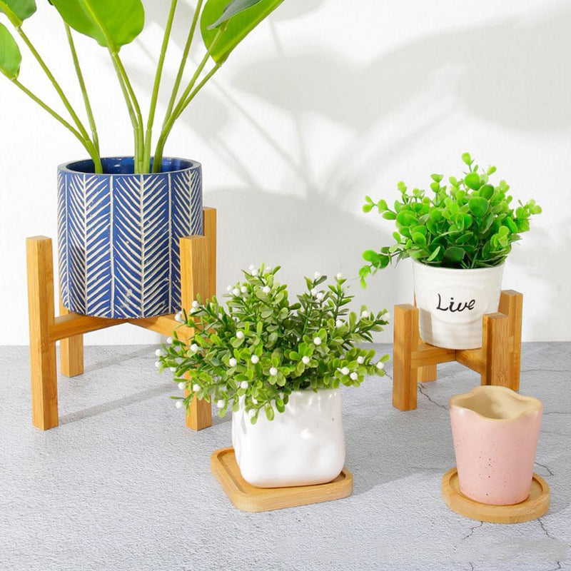 Wooden Four-legged Flower Stand Strong Durable Free Bonsai Home Shelf Display Stand Tray Garden Plant Bamboo Pot Decor Hold U7W8
