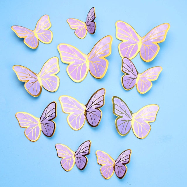 10pcs Happy Birthday Cake Toppers Cake Decoration Handmade Painted Butterfly Cake Topper For Wedding Birthday Party Baby Shower