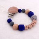 Chupete de madera de silicona con nombre personalizado gratis hecho a mano, cadena de dentición segura, mordedor de bebé, soporte de Clips para chupete ecológico