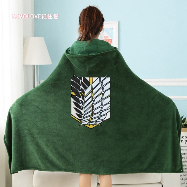 Anime Attack on Titan Blanket Cloak Shingeki No Kyojin Survey Corps Cloak Cape Flannel Cosplay Costume Hoodie with real photos