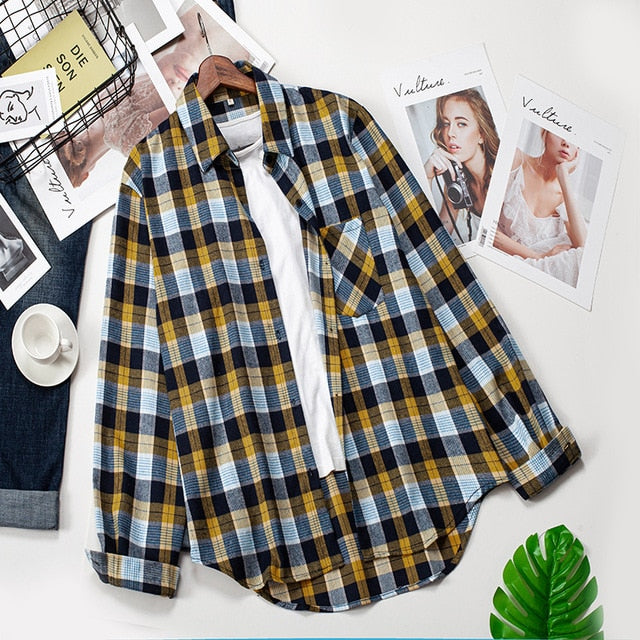 Plaid Shirts Womens Blouses Long Sleeve Lady Checked Tops Loose Female Outwear Casual Clothes Spring Autumn News