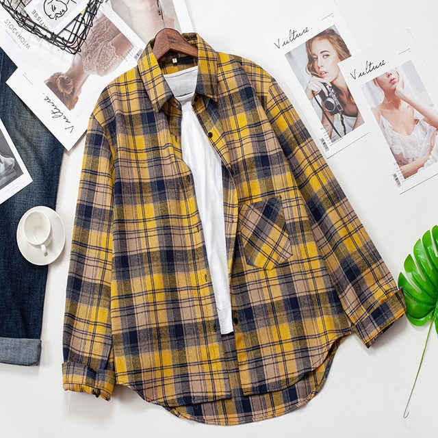 Plaid Shirts Womens Blouses Long Sleeve Lady Checked Tops Loose Female Outwear Casual Clothes Spring Autumn News