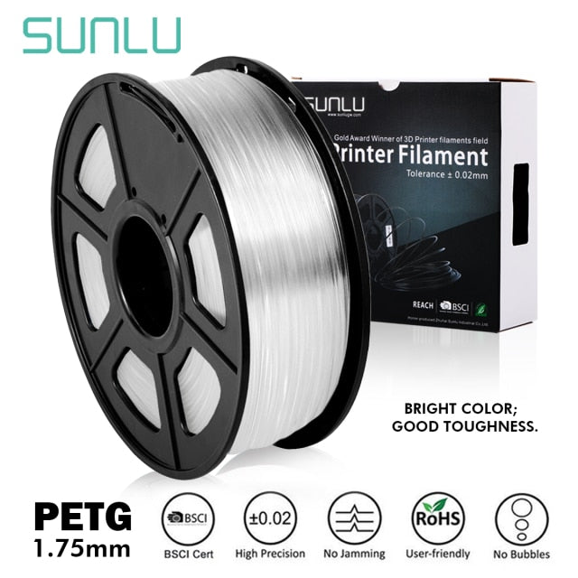 SUNLU PETG 3D Drucker Filament 1.75mm Dooling Geschenkmaterial Heißer Verkauf Schwarz Farbe PETG 3D Filament Verbrauchsmaterialien 1KG/2.2LBS