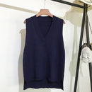 Chaleco de punto con cuello en V para mujer, suéter de otoño e invierno, nuevo suéter coreano suelto rosa salvaje, chaleco, suéter sin mangas para mujer 11810