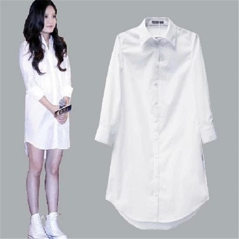 My NewIn 4XL 5XL Plus Size Damen Bluse Shirt Langarm Weiß Solide Lose Lange Version Casual Top