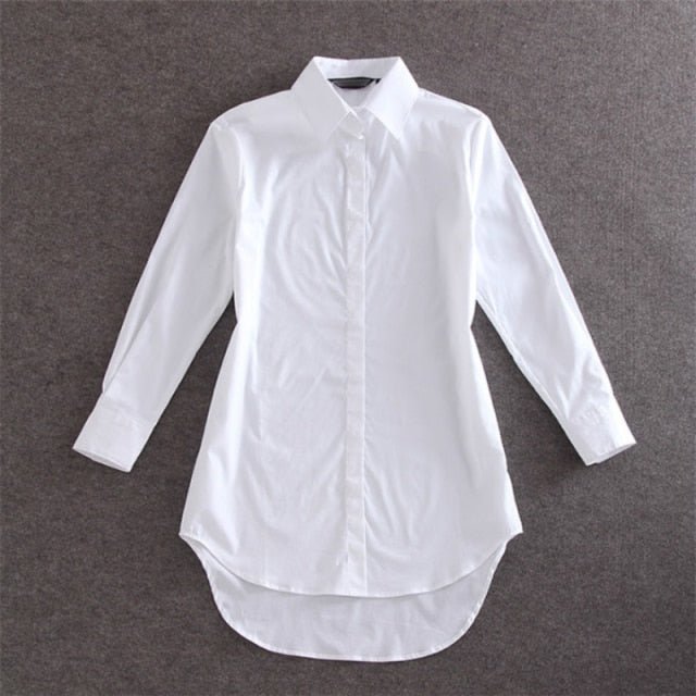My NewIn 4XL 5XL Plus Size Women Blouse Shirt Long Sleeve White Solid Loose Long Version Casual Top