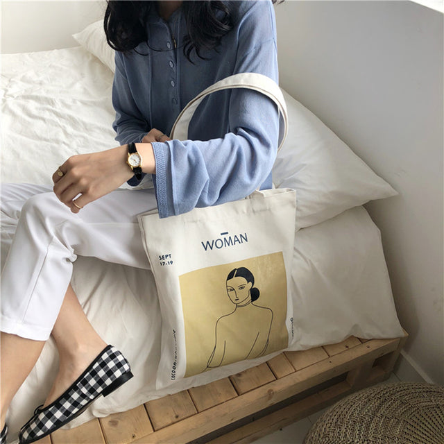 1Pc Women Canvas Shoulder Bag Alice in Wonderland Shopping Bags Students Book Bag Cotton Cloth Handbags Tote for Girls New 2022