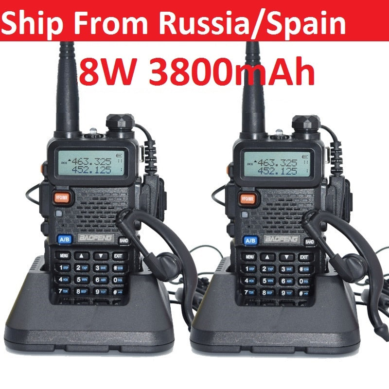 2pcs Walkie Talkie Baofeng uv-5r 5W/8W 1800/3800mAh battery Two Way radio CB radio communicador for ham raido Baofeng uv 5r