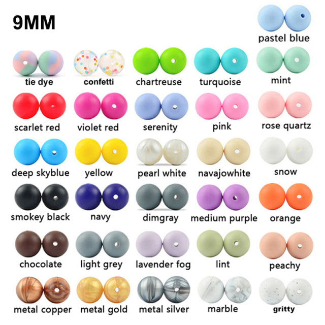 LOFCA 9mm 100pcs Silicone Teething Beads Teether Baby Nursing Necklace Pacifier Clip Oral Care BPA Free Food Grade Colorful