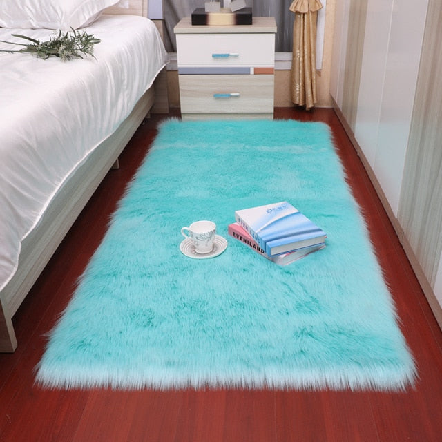 Plush Soft Sheepskin Bedroom Carpet Imitation Wool Pad Long Hair Bedside Mat Sofa Cushion White Rugs Red Living Room Fur Carpet