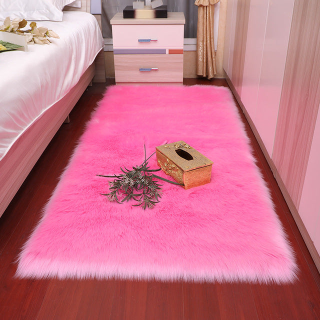 Plush Soft Sheepskin Bedroom Carpet Imitation Wool Pad Long Hair Bedside Mat Sofa Cushion White Rugs Red Living Room Fur Carpet