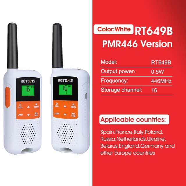 Retevis RT649B RT49B Walkie Talkie 2 uds PMR446 Walkie-talkies radio portátil de dos vías para caza Micro USB carga VOX Radio