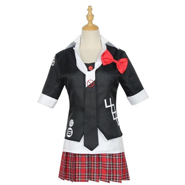 Anime Danganronpa Cosplay Kostüm Enoshima Junko Uniform Cafe Arbeitskleidung Kurzer Rock Doppelschwanz Braid Perücke