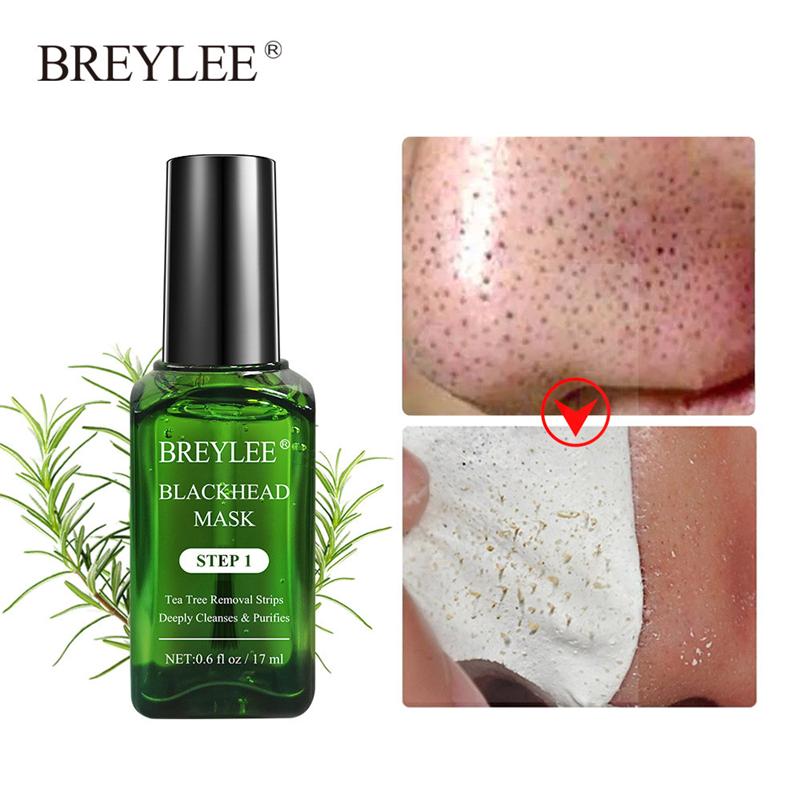 BREYLEE Tea Tree Blackhead Remover Serum Reduce los poros Essence Black Peeling Mask Oil-Control Face Sheet Mask Blanqueamiento Cuidado de la piel