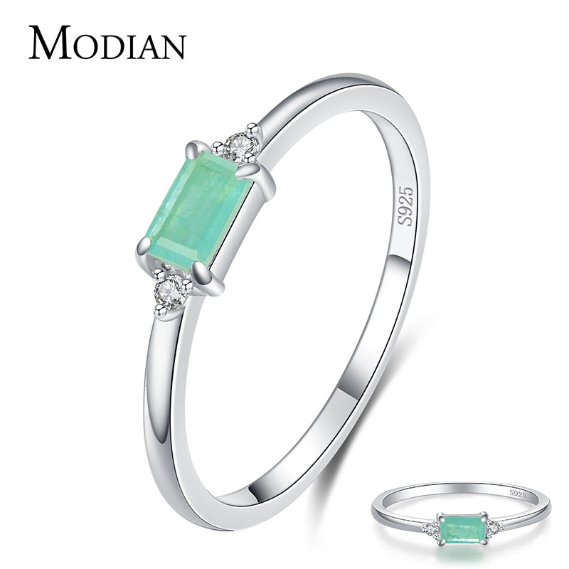 Modian Charm lujo Real 925 Stelring plata verde turmalina moda anillos de dedo para mujeres joyería fina accesorios nuevos Bijoux