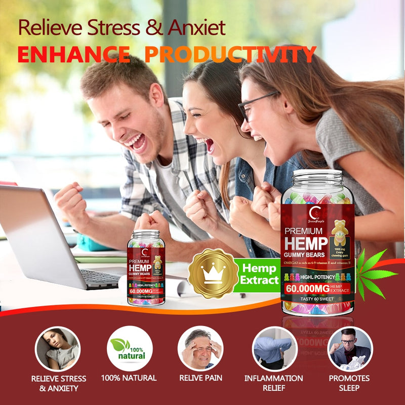 GPGP GreenPeople Bear Hemp Gummies Relieve stress & Anxiety Relief Safe and Natural Bear Fudge Office Snacks /Makeup