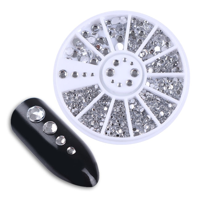 1 Box Mixed Color Nail Art Rhinestone Shiny Crystal Nail Glitter Beads 3D Nail Art Decorations Nail Accessories In Wheel