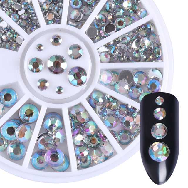 1 Box Mixed Color Nail Art Rhinestone Shiny Crystal Nail Glitter Beads 3D Nail Art Decorations Nail Accessories In Wheel