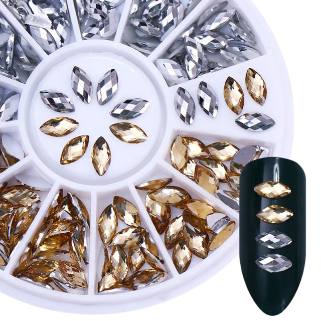 1 caja de diamantes de imitación para decoración de uñas de colores mezclados, cuentas de purpurina de cristal brillante para decoración de uñas en 3D, accesorios para uñas en rueda