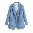 Women Suit Jacket Tweed Blazer Women Jacket Femme Plaszcz Wiosenny Damski Sobrecamisa Cuadros Plaid Checkered Blazer