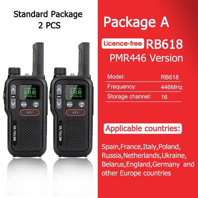Retevis RB618 Mini Walkie Talkie recargable Walkie-Talkies 1 o 2 uds PTT PMR446 Radio portátil de dos vías de largo alcance para caza