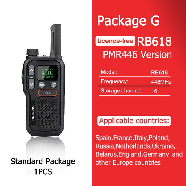 Retevis RB618 Mini Walkie Talkie Rechargeable Walkie-Talkies 1 or 2 pcs PTT PMR446 Long Range Portable Two Way Radio For Hunting