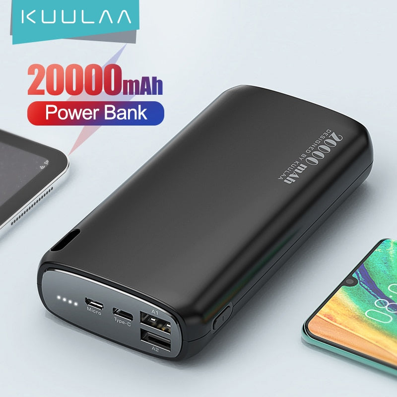 KUULAA Power Bank 20000 mAh carga portátil Poverbank teléfono móvil cargador de batería externo Powerbank 20000 mAh para Xiaomi Mi