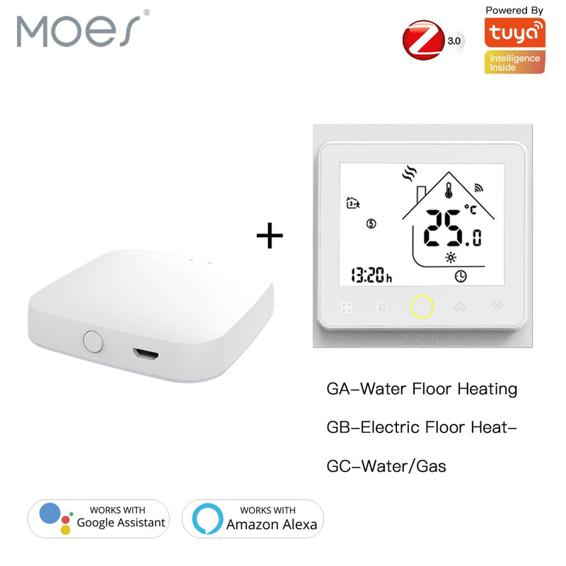 Termostato inteligente ZigBee, concentrador de controlador de temperatura, requiere agua/calefacción eléctrica de suelo, caldera de agua/Gas con Alexa Google Home